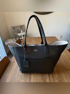 Kate Spade New York Large Black Pebbled Leather Tote | Work Laptop Travel Bag